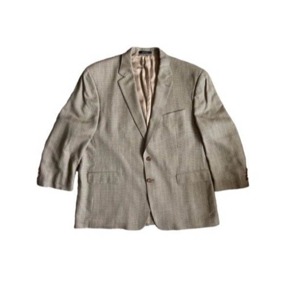Lauren Ralph Lauren Mens Houndstooth Blazer Size 42R Brown Sport Coat Wool Silk